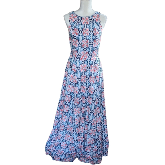 eshakti Dresses & Skirts - Eshakti Sleeveless White/Blue/Orange Medallion Maxi Dress S-6